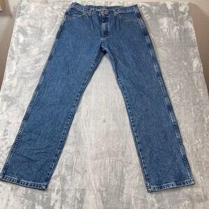 Wrangler Mens Jeans 34x31 Straight Leg Medium Wash Blue Denim A103 4020